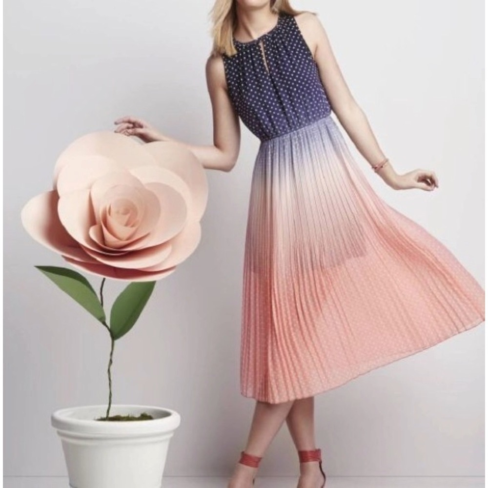 Maison Jules women M pleated maxi dress blue pink polka dot ombre guardian